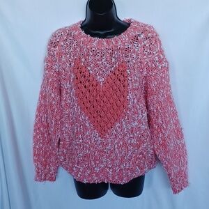 David Brett Women's Pink & White Heart Sweater Size M